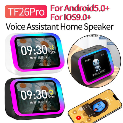 TF26Pro Alto-falante inteligente com assistente de voz Alto-falante BT portátil Despertador Chamada mãos-livres Reprodução de música Previsão do tempo para casa