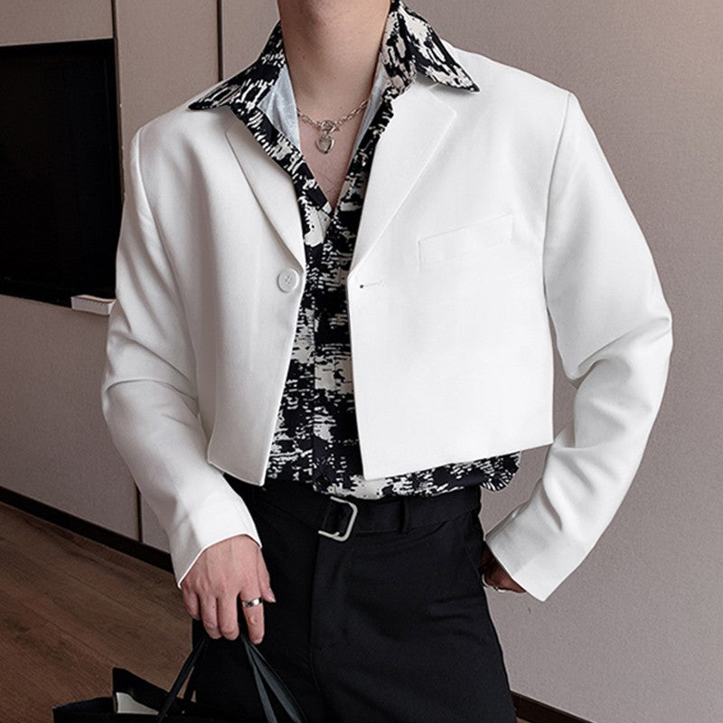 2023 Men Blazer Solid Color Lapel Long Sleeve Autumn Casual Suits One Button Streetwear Fashion Male Crop Coats S-5XL INCERUN