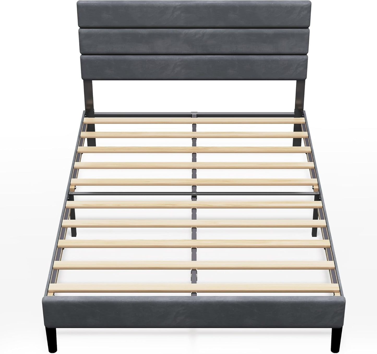 Full Size Upholstered Bed Frame, Velvet Square Tufted Headboard,Sturdy Metal & Wooden Slats Support, No Box Spring Neede
