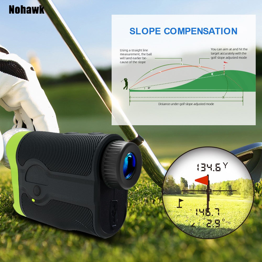 Telêmetro a laser multifuncional Nohawk para golfe com telemetria de inclinação e trava de bandeira para caça, construção, monocular
