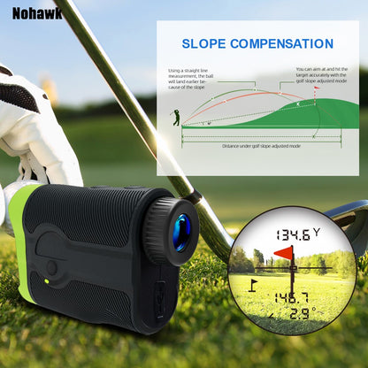 Telêmetro a laser multifuncional Nohawk para golfe com telemetria de inclinação e trava de bandeira para caça, construção, monocular