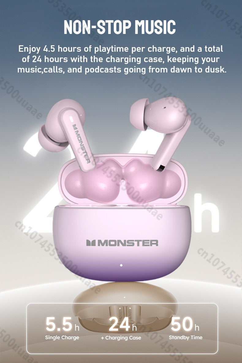 Monster AuraFit XT02 ANC Bluetooth Earphone -32dB Active Noise Canceling Earbuds Hi-fi Stereo Wireless Bluetooth 5.4 Headphone