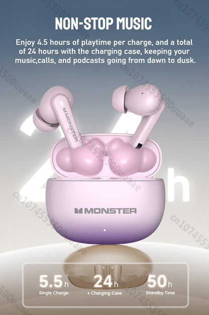 Monster AuraFit XT02 ANC Bluetooth Earphone -32dB Active Noise Canceling Earbuds Hi-fi Stereo Wireless Bluetooth 5.4 Headphone