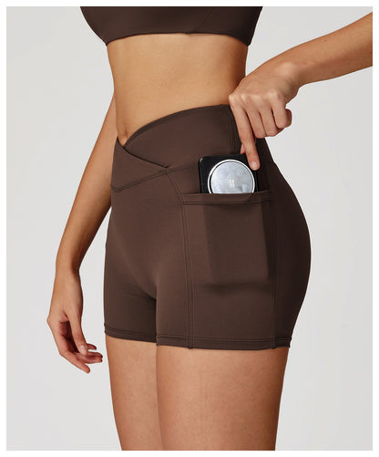 Cycling Shorts Cross Waist Head Yoga Shorts High Waist Workout Fitness Lift Butt Fitness Tights Gym Running Body Shaper Pants