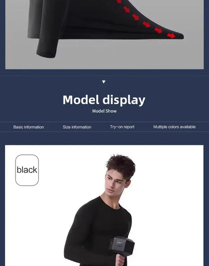 Men's Clothing Winter Warm Undershirts Plush Thermal Underwear Set Elastic Compression Tights Fitness Men's Track Suit Set