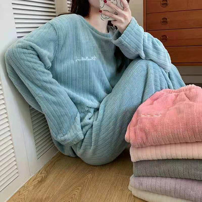 New Autumn/Winter Coral Fleece Pyjamas for Women Thickened Homewear Student Comfort Cotton Fleece Plus Size Fashion Pyjama Set