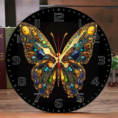 Shiny Butterfly Wooden Round Silent Hanging Wall Clock, Suitable For Living Room, Office, Study Room, Bedroom, Home Decoration