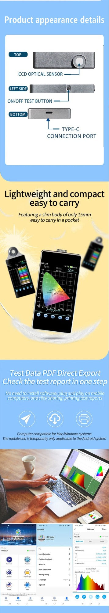 Espectrômetro de PPFD de Luz PAR para Lâmpadas de Cultivo – Medidor de Espectro de Luz Testador de Lux CCT CRI para Horticultura e Agricultura