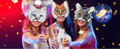 43 Pcs DIY Therian Mask Kit Half Face Hand-painted Cat Mask DIY Masks Blank White Cat Mask for Carnival Masquerade Cosplay Party