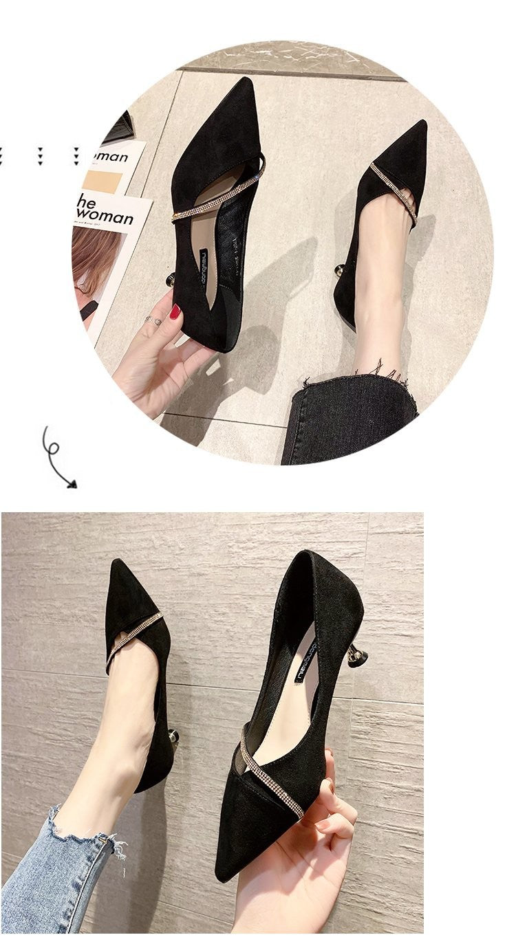Four Seasons Women's Suede High Heels 2024 New Pointed Stiletto Fashion Sexy Black Wedding Shoes Office Lady Shoes