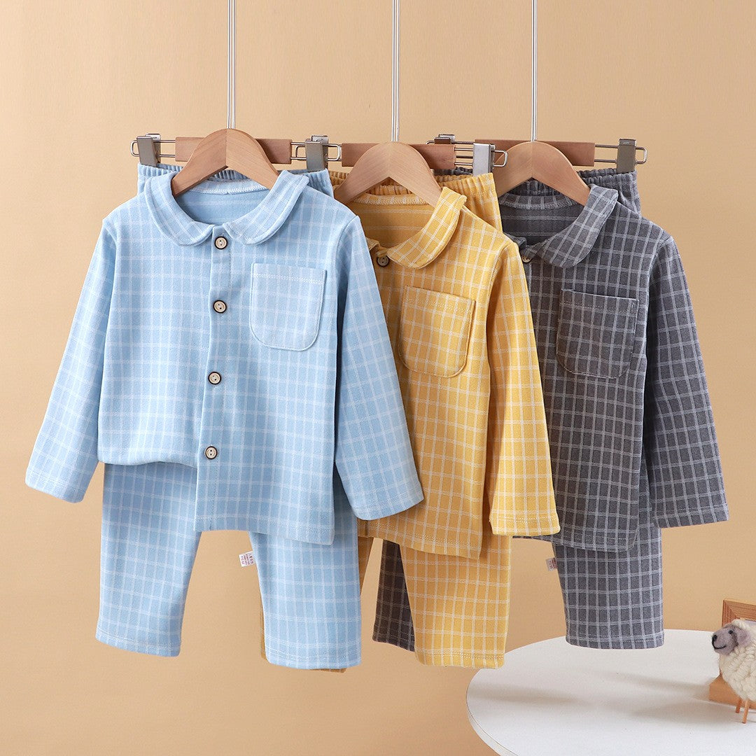 Kids Pajamas Set Autumn Winter Plaid Print Long-sleeved Top + Trousers 2-piece Loose Pajama Children's Pajamas Home Clothes