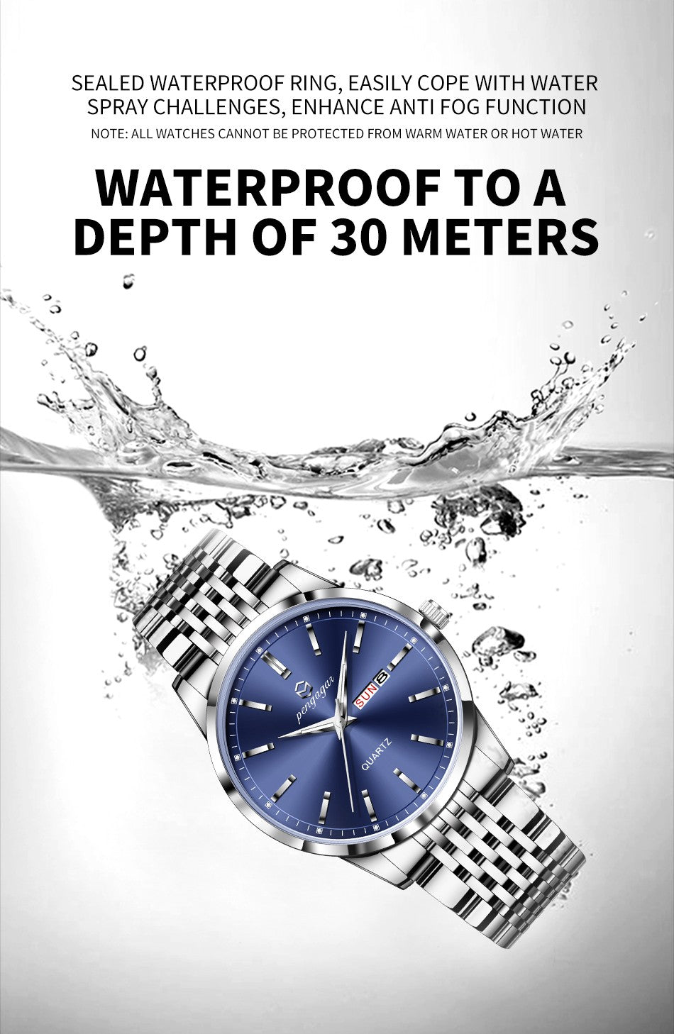 PENGAGAR Luxury Watch For Man Waterproof Luminous Date Week Stainless Steel Men Watch Casual Quartz Men's Watches Male Clock+box