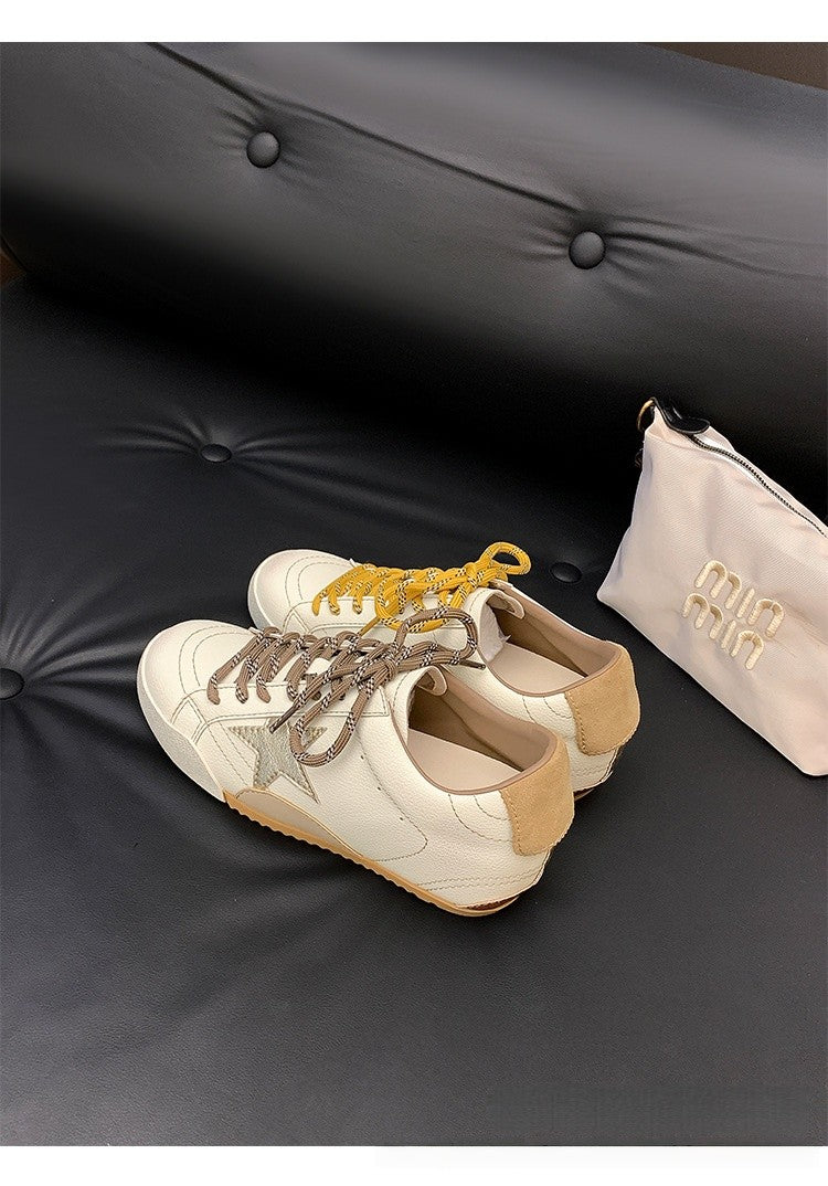 6cm de Elevação Interna Cadarços de Pato Mandarim Estrela Sapatos Sujos Femininos Vintage Sola Grossa Versátil Tênis Casual