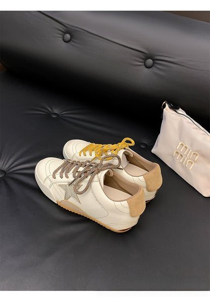 6cm de Elevação Interna Cadarços de Pato Mandarim Estrela Sapatos Sujos Femininos Vintage Sola Grossa Versátil Tênis Casual