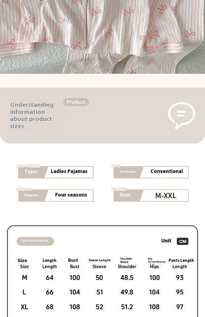 Spring and Autumn Sweet Bow Korean Style Ins Wrinkled Fabric Long Sleeve Cardigan Nightgown Women's High-Quality Homewear Set