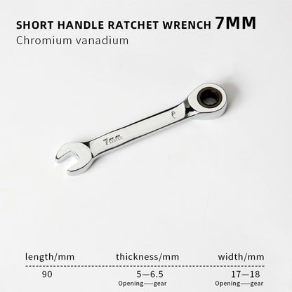1 Chave de Catraca Curta - Alcance de 6-19mm, Chaves de Soquete de Catraca de Cabo Curto de 72 Dentes para Reparo Automotivo e de Porcas