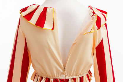 Carnival Disguise Joker Cosplay Costume Red Striped Jumpsuits Clown Halloween Party Stage Performance Dress Up