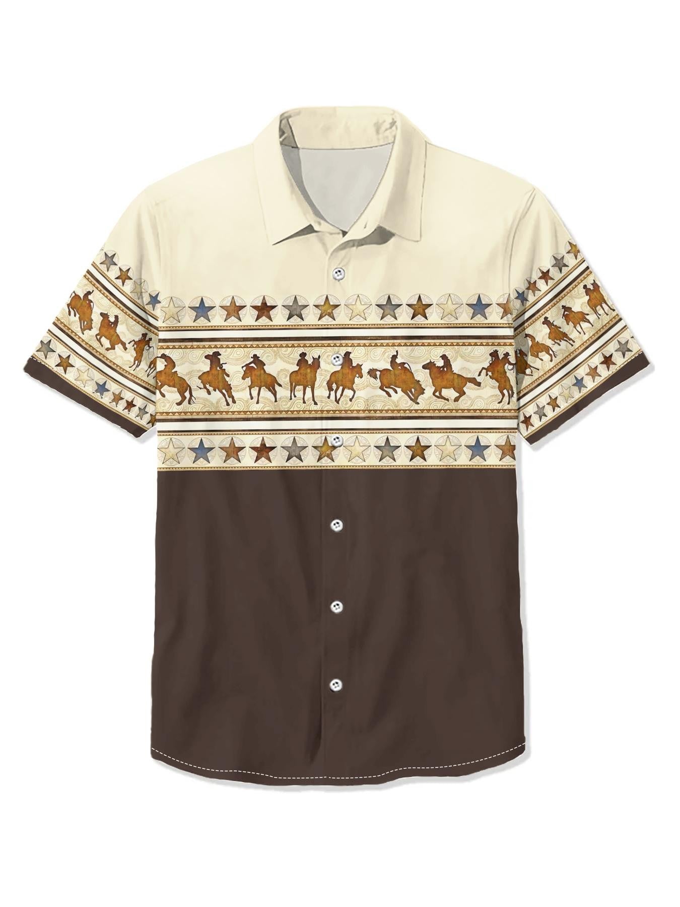 West Cowboy Shirts For Men Vintage Short-Sleeved Shirt Tops Ethnic Blouse Animal Cats 3d Print Casual Shirt Men's Clothing 3xl