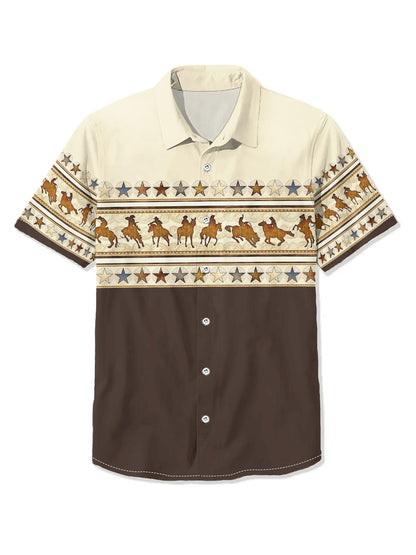 West Cowboy Shirts For Men Vintage Short-Sleeved Shirt Tops Ethnic Blouse Animal Cats 3d Print Casual Shirt Men's Clothing 3xl