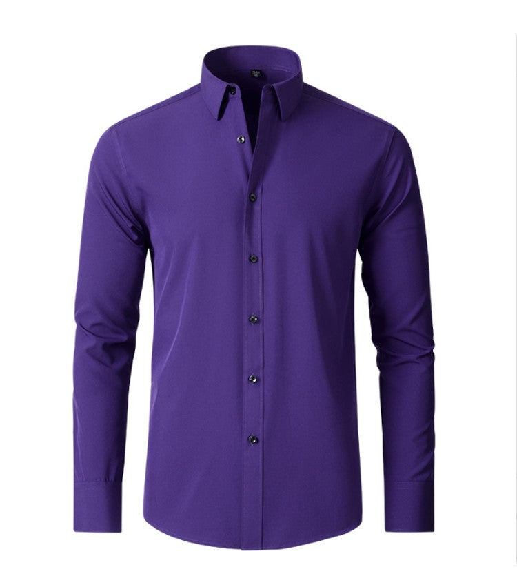 Plus Size 7XL 6XL High Elasticity Seamless Spandex Shirt Men Long Sleeve Slim Fit Casual Solid Color Social Formal Dress Shirts