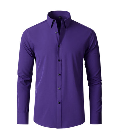 Plus Size 7XL 6XL High Elasticity Seamless Spandex Shirt Men Long Sleeve Slim Fit Casual Solid Color Social Formal Dress Shirts