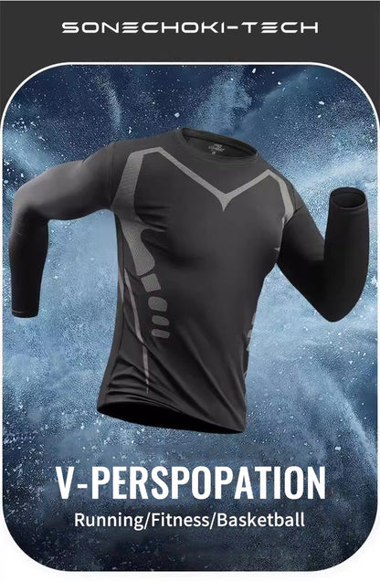 New Compression Running Sets Men Quick Dry Long Sleeve Shirt Basketball Fitness Gym Legging Male Workout Muscle Top Tracksuit