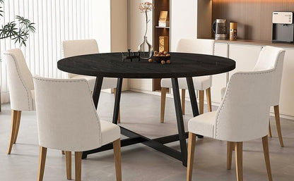 Large Round Dining Table for 6-8,Wooden Dinner Table with Heavy Duty Metal Pedestal Base,for Kitchen Living Room, 59 Inch, Black