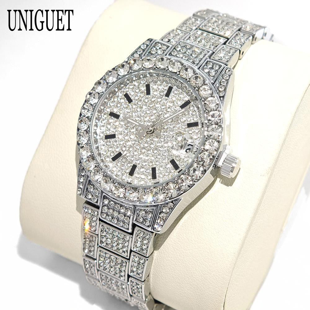 Luxury Jewelry Watch For Womens UNIGUET Fashion Small DialWaterproof Hip Hop Iced Diamond Quartz Wristwatch Small Size For Women