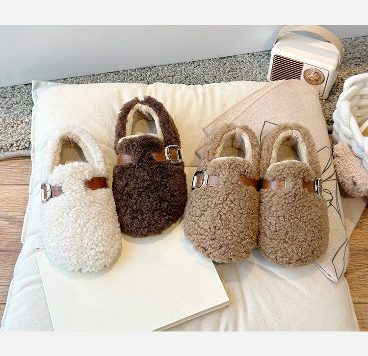 Winter Children's Shoes 2025 New Girls Fluffy Cotton Shoes Soft Bottom Non-slip Kids Fashion Simple Plush Shoes Trend Versatile
