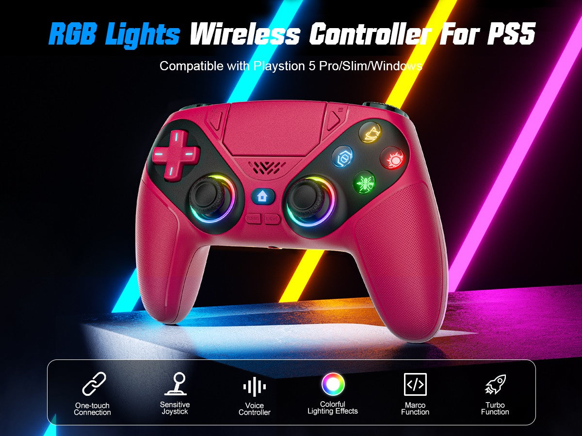 Controller For Playstation5 PS5/PS5 Pro/Slim/PC,RGB Wireless Gamepad Hall Effect Trigger Marco/Turbo Anti-Drift Game Joystick