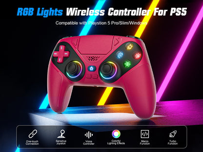 Controller For Playstation5 PS5/PS5 Pro/Slim/PC,RGB Wireless Gamepad Hall Effect Trigger Marco/Turbo Anti-Drift Game Joystick