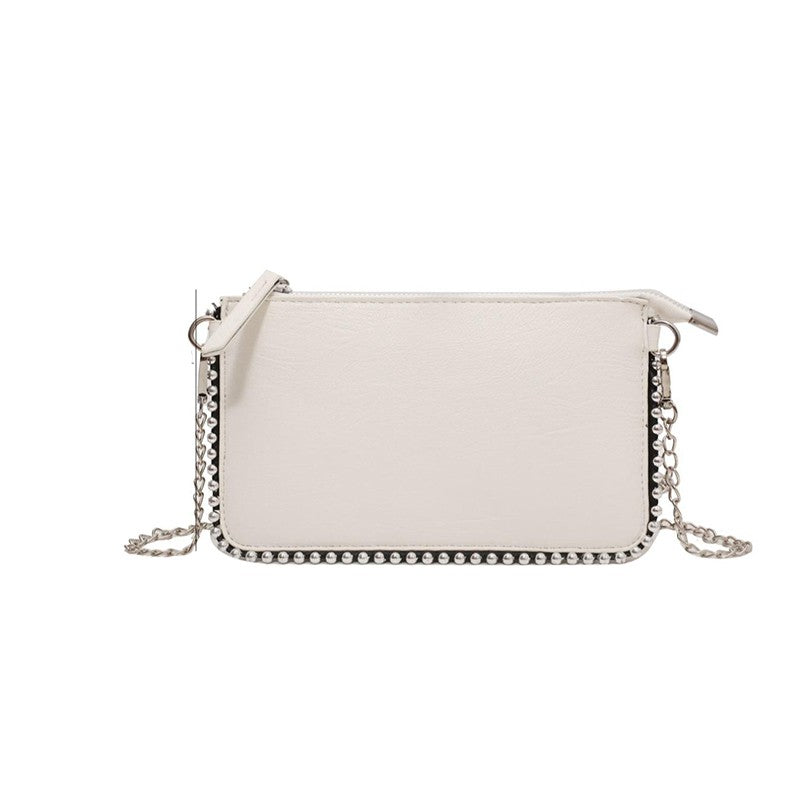 Women's retro classic bead chain design elegant and exquisite crossbody bag solid color commuting envelope bag.