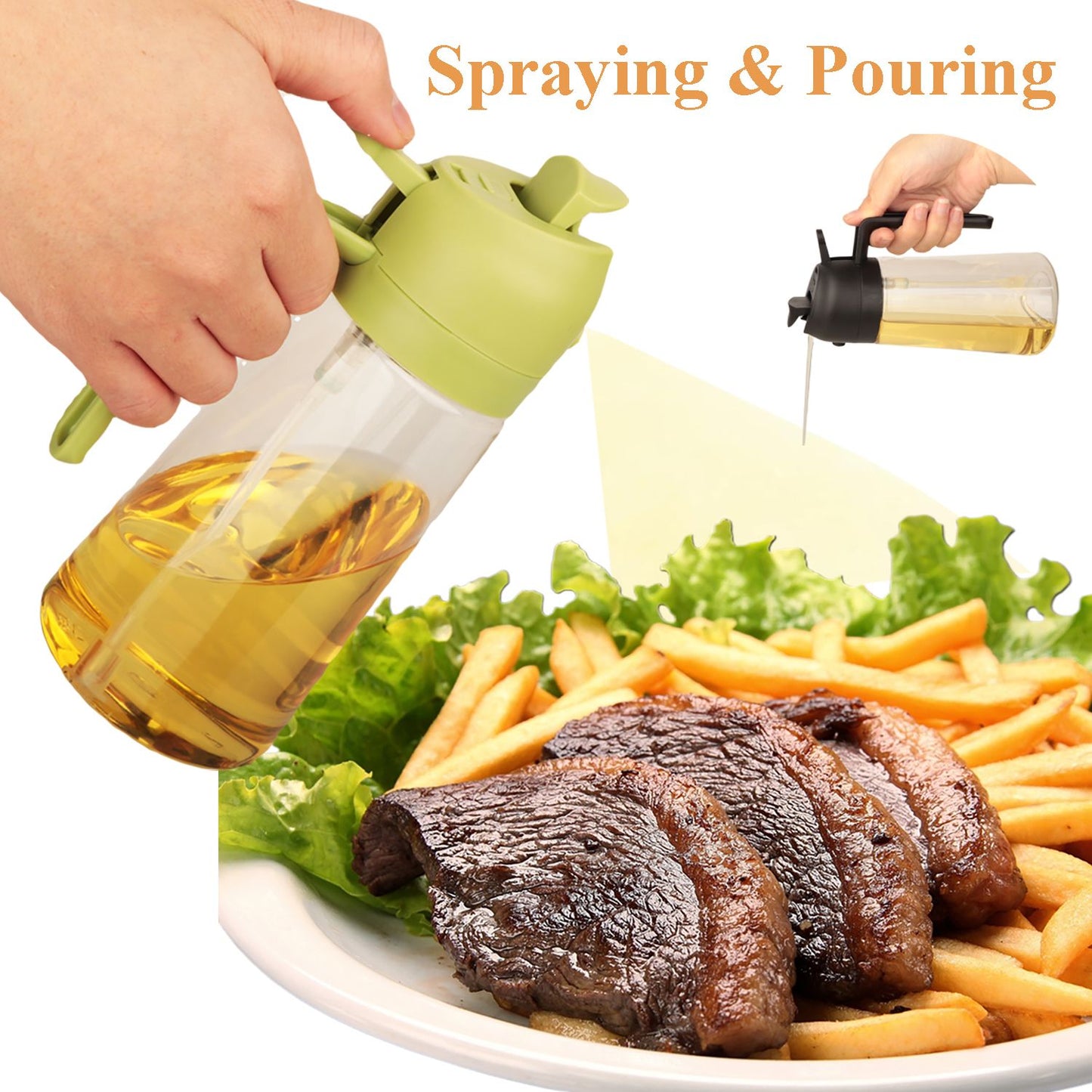 Garrafa Dispensadora de Óleo de 470ml para Cozinha, Dispensador de Azeite 2 em 1 e Pulverizador de Óleo, Garrafa Pulverizadora de Azeite para Cozinhar