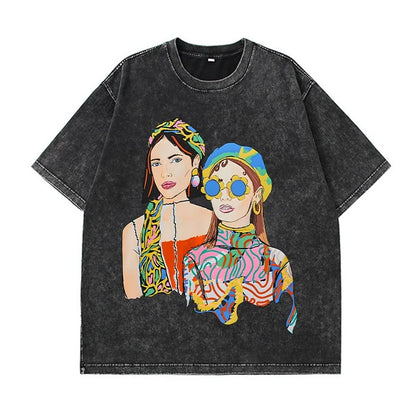 Cotton Washed T-shirt for Women New Attitude Fashion Leopard Prints Tops Loose O-Neck Oversized Short Sleeve Y2k Female Clothes