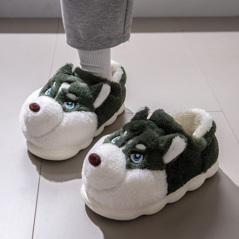 Plus Size 50 Indoor Fluffy Slippers For Women Men Winter Warm Shoes Cute Cartoon Dog Light Weight Couples Home Floor Slipper