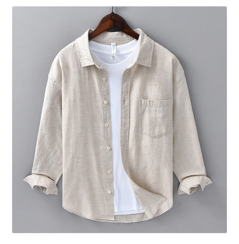 Men's Cotton-Linen Long Sleeve Shirt – Lightweight, Breathable, Vintage-Inspired Business Casual Shirt for Spring/Summer Fashion