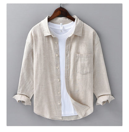 Men's Cotton-Linen Long Sleeve Shirt – Lightweight, Breathable, Vintage-Inspired Business Casual Shirt for Spring/Summer Fashion