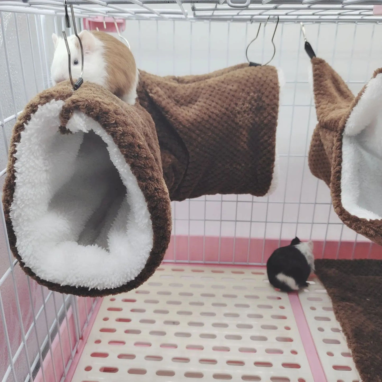 Rede de estimação quente de inverno, rede de hamster de pelúcia espessa de camada dupla, chinchila, porquinho da índia, furão, saco de dormir, gaiola suspensa de hamster