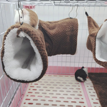 Rede de estimação quente de inverno, rede de hamster de pelúcia espessa de camada dupla, chinchila, porquinho da índia, furão, saco de dormir, gaiola suspensa de hamster