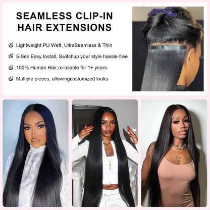 Cabelo Humano Liso Bone Clip In 2/3/5 Pçs/Conjunto 100% Natural Não Processado Brasileiro Virgem Aplique de Cabelo para Mulheres