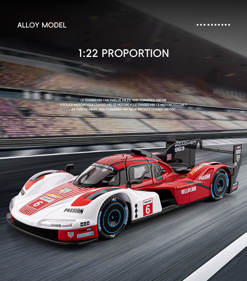 1:22 963 Corrida de Endurance de 24 Horas Modelo de Carro em Liga de Metal Diecast Carro Miniatura com Luz e Som Coleção Carro de Brinquedo para Crianças