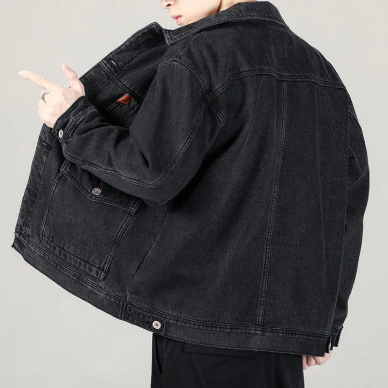 Jeans Coat for Men Padded Wool Denim Jackets Man with Sheep Wide Sleeves Black Warm Padding Original Cowboy New in Big Size G L
