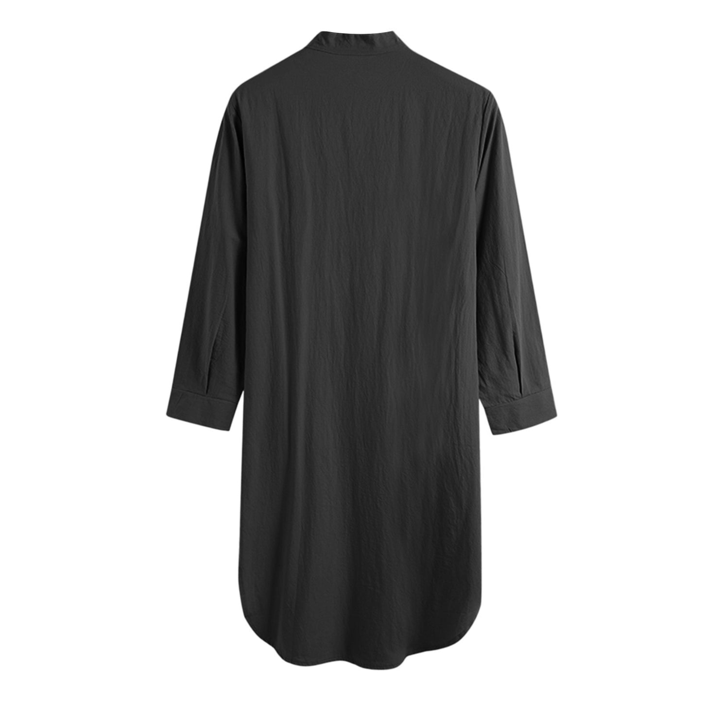 Men's Cotton Button-down Sleep Robe Solid Color Stand Neck Long Sleeve Nightgown Fashion Comfortable Home Wear Loose Bathrobe
