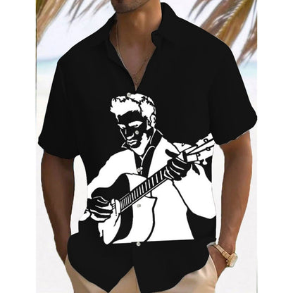 Music Men's Casual Shirt Rock Band 3d Print Guitar Hawaiian Shirt Men Summer Casual Short Sleeved Breathable Shirt Men Clothing