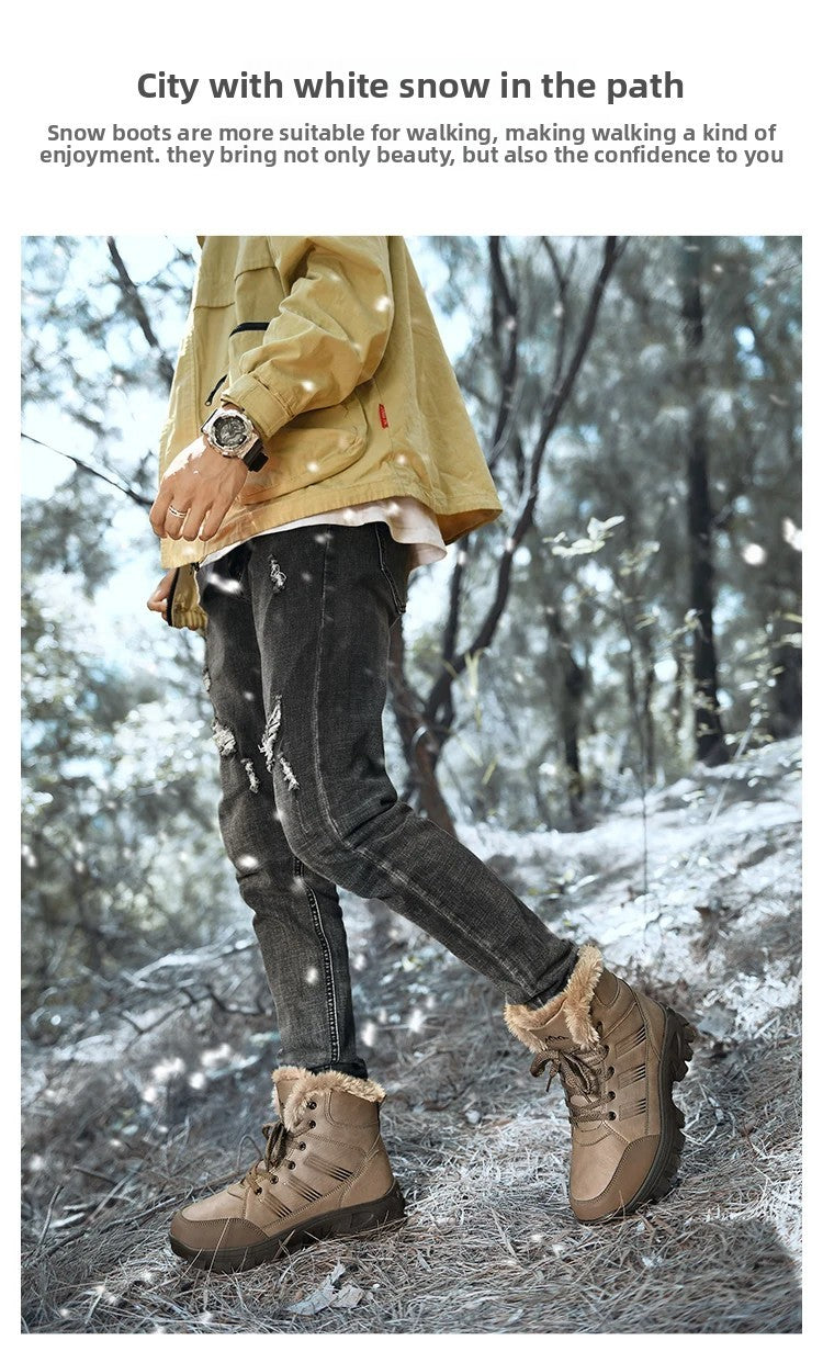 Men Winter Snow Boots Super Warm Men Hiking Boots High Quality Waterproof Leather High Top Big Size Men's Boots Outdoor Sneakers
