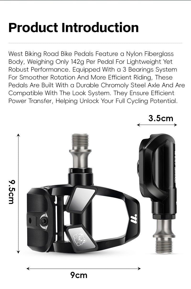WEST BIKING Road Bike Pedals Nylon Bicycle Locking Pedals Cycling Bearing Cleats Clipless Pedal Look System With Locking Plates