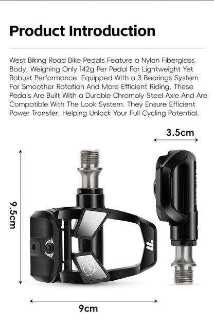 WEST BIKING Road Bike Pedals Nylon Bicycle Locking Pedals Cycling Bearing Cleats Clipless Pedal Look System With Locking Plates
