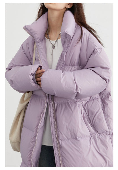 CHIC VEN Women Down Coats Loose Thick Stand-up Collar New Long Thick Down Jacket 80 White Duck Down Female Outerwear Winter 2024