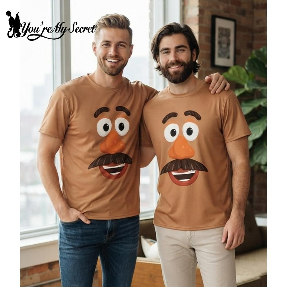[You're My Secret] Mr. and Mrs. Potato Head Short Sleeve T-Shirt Funny Couple Cosplay Costume Halloween Party Outfit Brown Tops