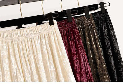 Plus Size Plus Size Women's Velvet Pleated A- Line Midi Skirt Autumn Winter Slimming Half-length Versatile Fashionable Commut...